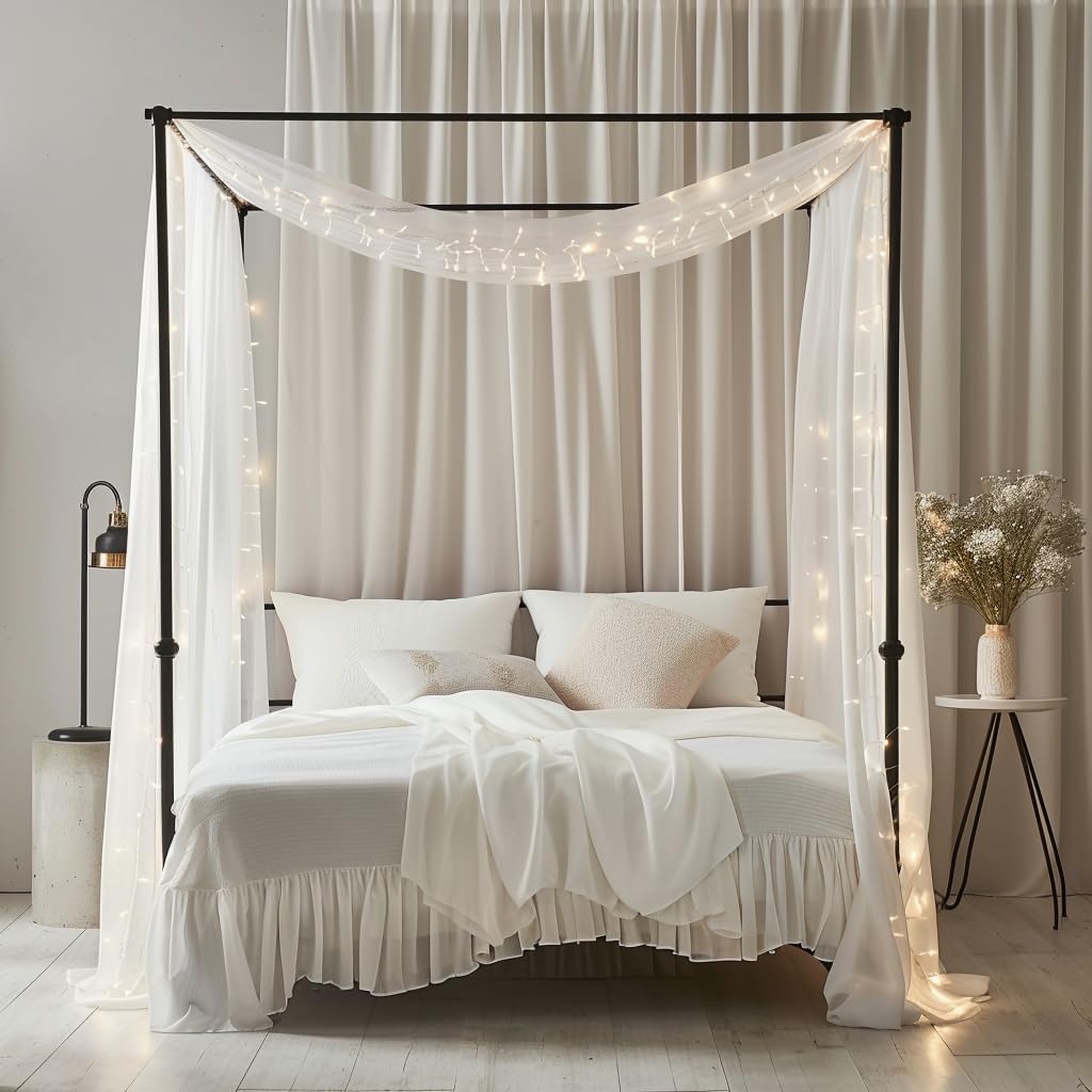 Bed Canopy for Girls 2pcs King Canopy Bed Curtains 30*228in White Tulle Canopy Bed Scarf for Queen & Full Bed,Sheer Bed Drapes,Twin Girls Canopy Bed Decor for Baby Crib,Kid Adult Beds（Not With Frame）