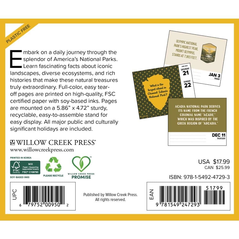 National Park Trivia 2025 6.2" x 5.4" Box Calendar - Image 2