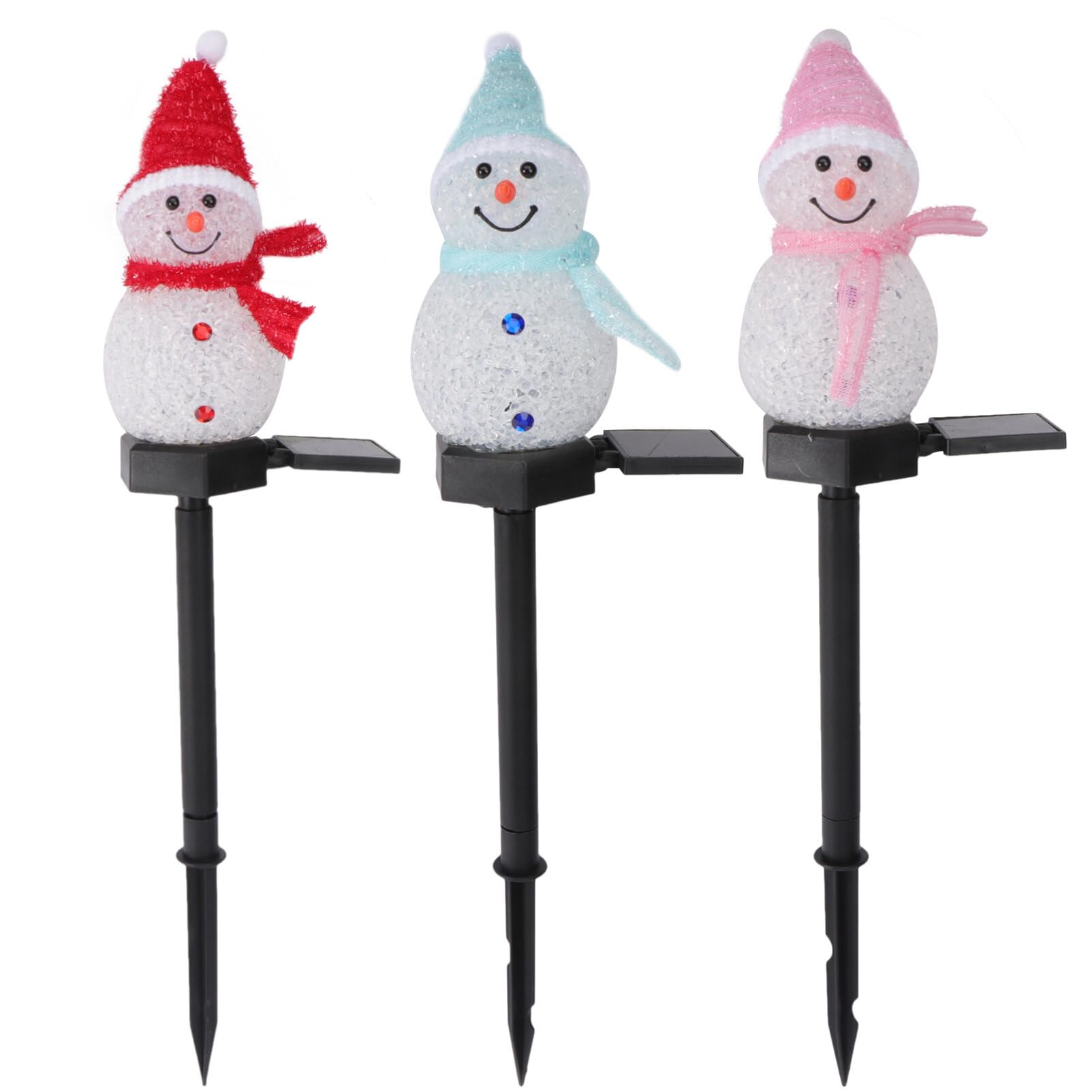 SOLUSTRE 3 Stücke LED Solarleuchten Schneemann Figur Solar Gartenstecker Weihnachten Beleuchtet Beleuchtung Garten Solarlampen Weihnachtsdeko Lampe Außen Outdoor Rasen Terrassen Deko