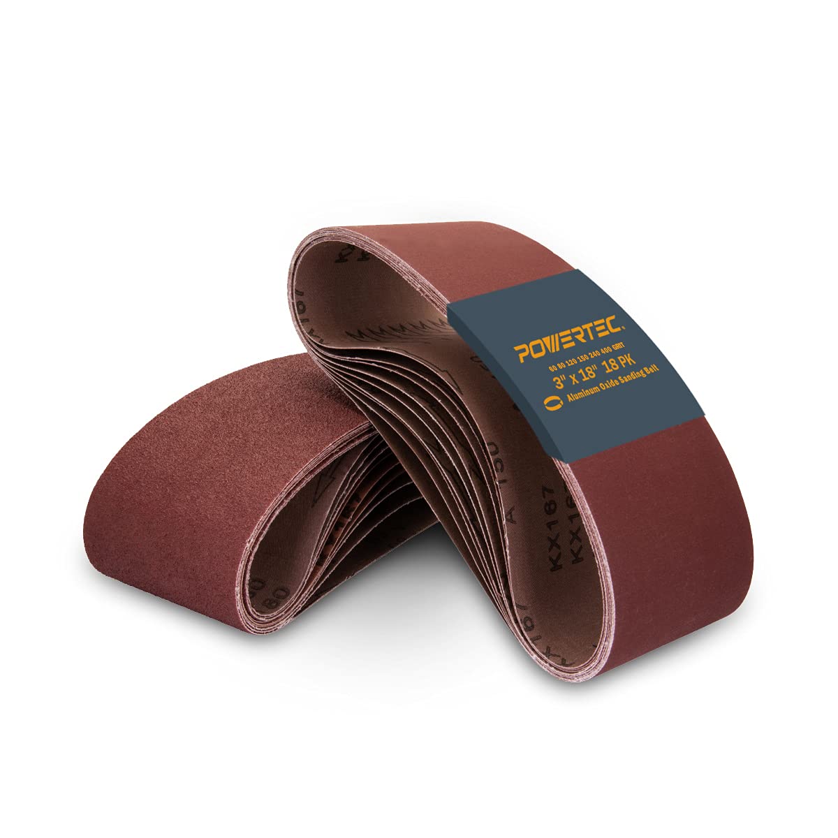 Powertec 3 X 18 Inch Sanding Belts 3 Each Of 60/80/120/150/240/400 Grits 18Pk Aluminum Oxide Belt Sander Sanding Belt Assortment For Portable Belt S 843441104643