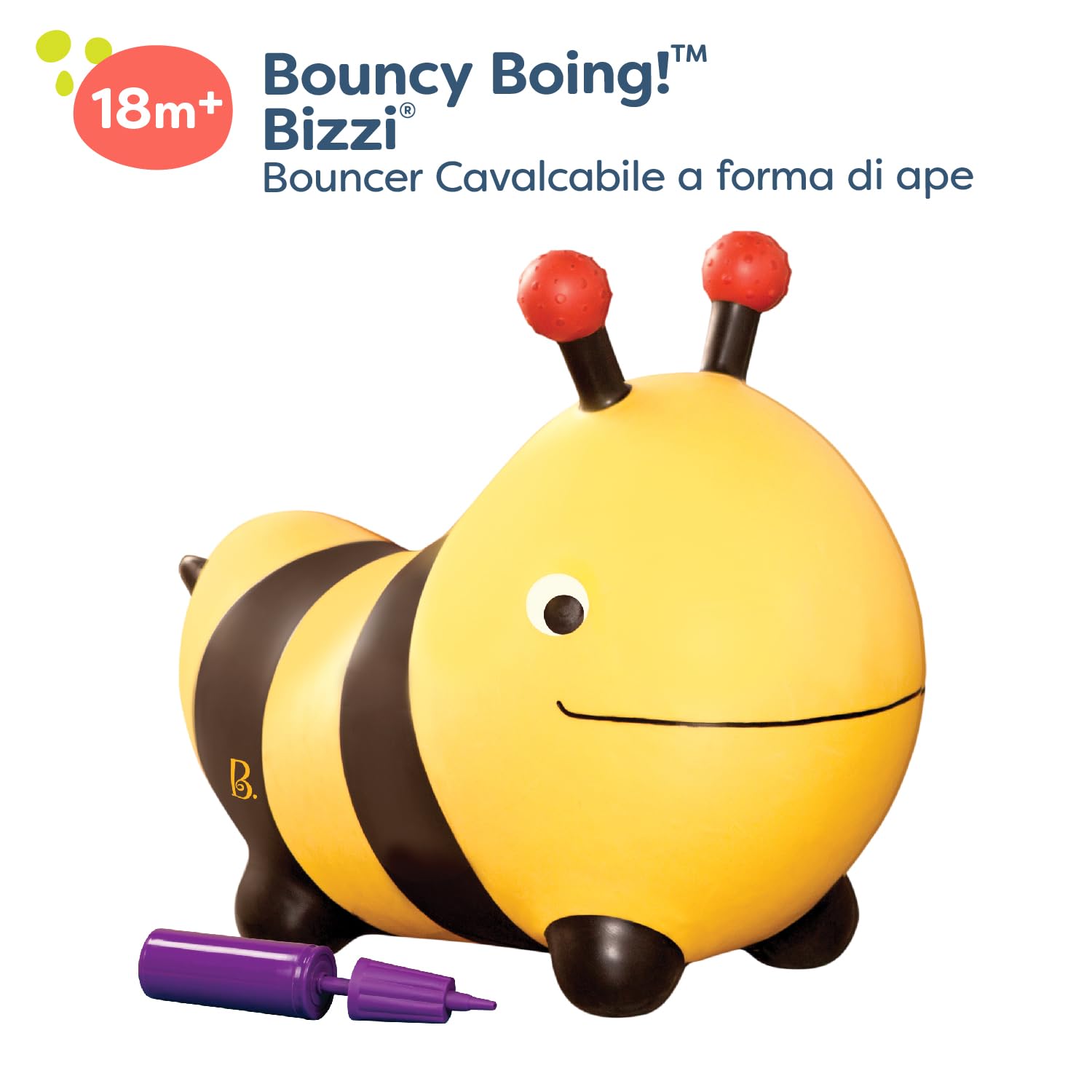 B. toys - Bouncy Boing! - Bizzi - Sdraietta ape cavalcabile - Giocattolo gonfiabile per animali - Salterello gonfiabile per bambini, ragazzi e bambini - Saltare e rimbalzare - Pompa dell'aria inclusa