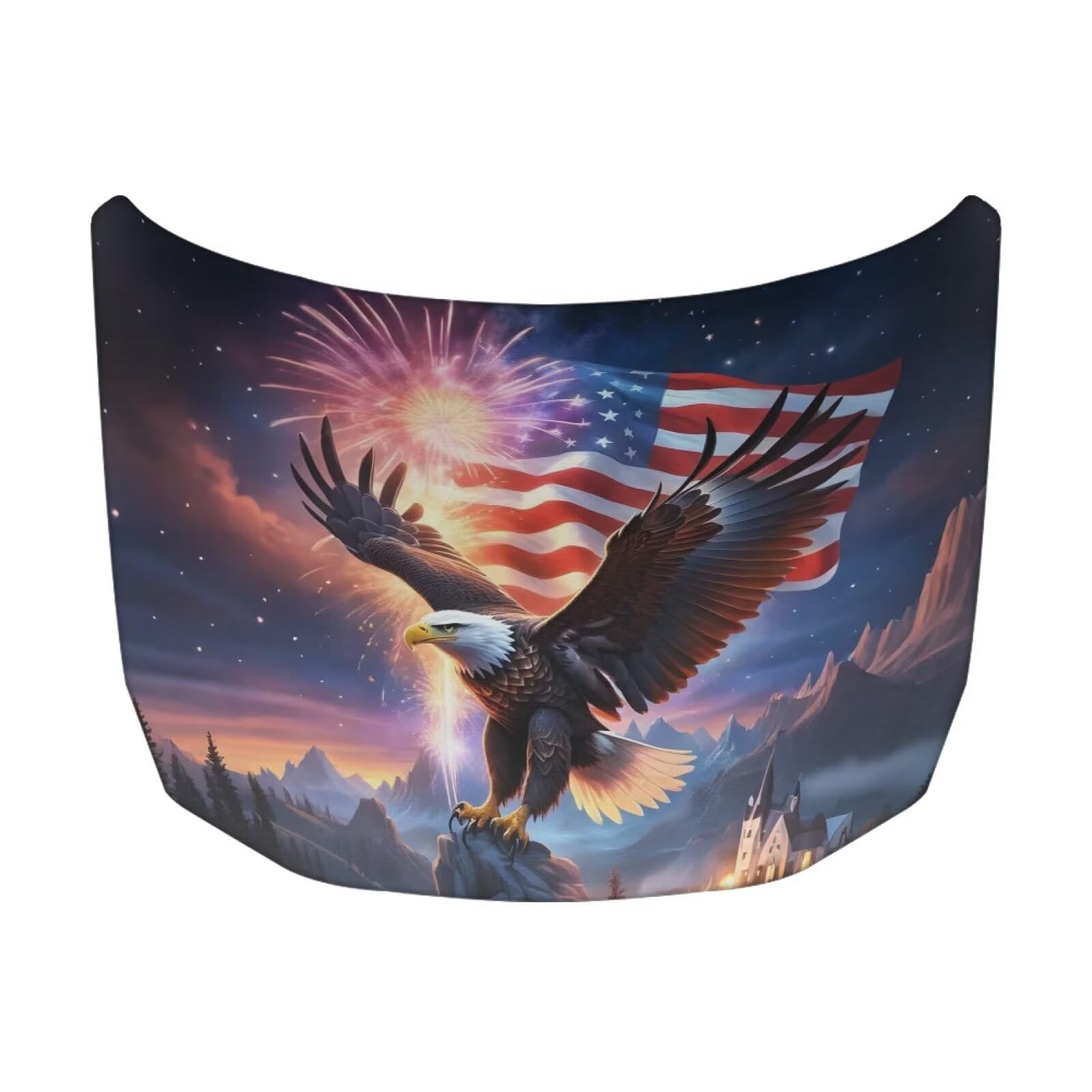 Car Hood Cover, Car Hood Wrap Blankets Auto Banner Elastic Polyester Eagle and American Flag Automotive Accessories for Compact Cars Sedans SUV Trucks (59×39 Inch)