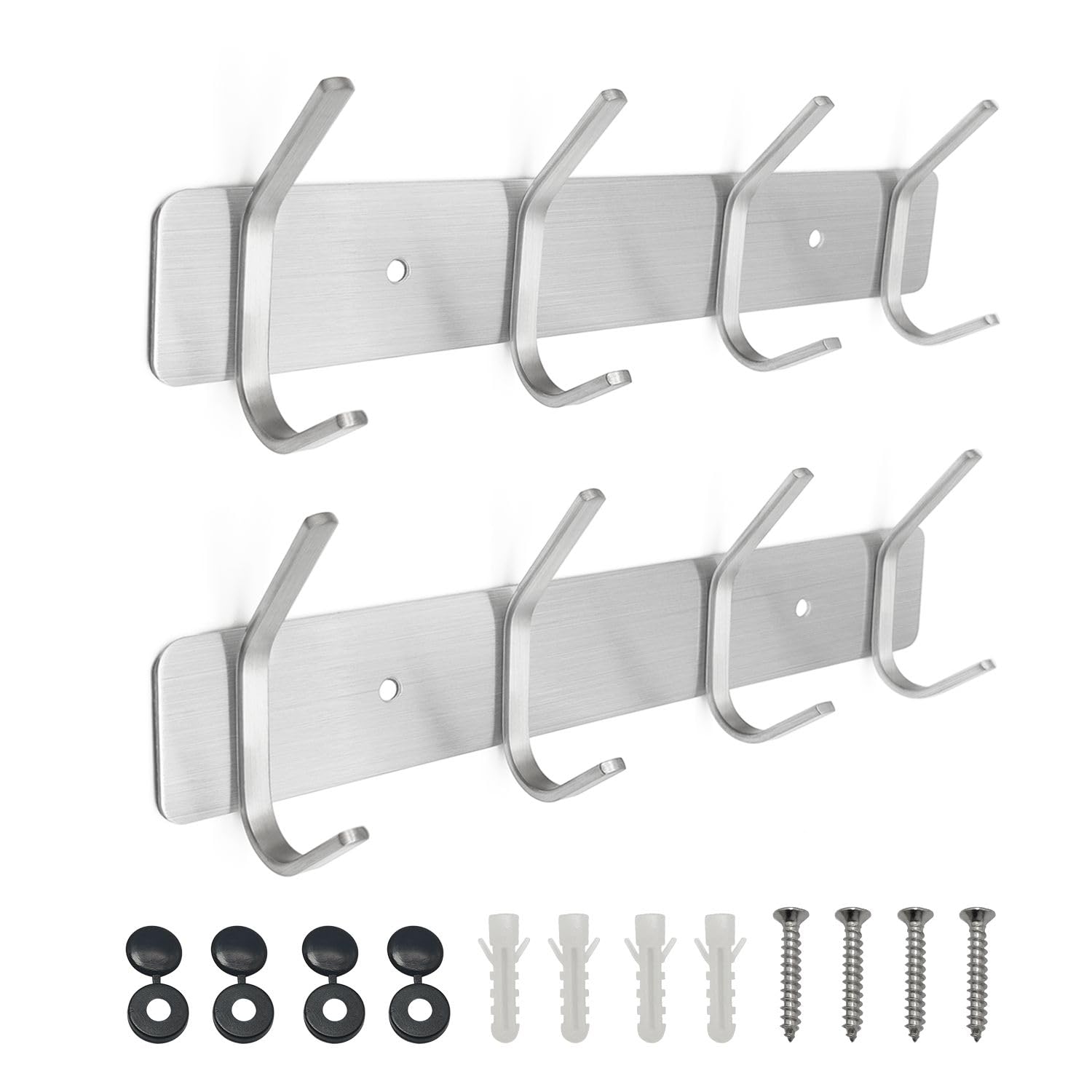 SYPEN Kleiderhaken Wand, Wandgarderobe Edelstahl, Hakenleiste Garderobe für Schlafzimmer Bad, Garderobenhaken für Kleidung, Jacken Halter (Silber, 4 Haken, 2 Stück)