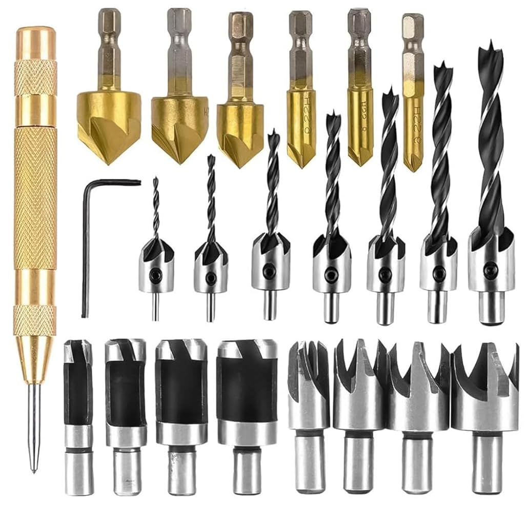 Serplex® 23Pc Woodworking Chamfer Drilling Tool Set, Including 7 Counter Sinker Drill Bit Set, 6 Countersink Drill Bit Set, 8PCS Wood Plug Cutter, Automatic Center Punch, L-Shape Wrench (B0DBHPQ11D) Amazon Price History, Amazon Price Tracker
