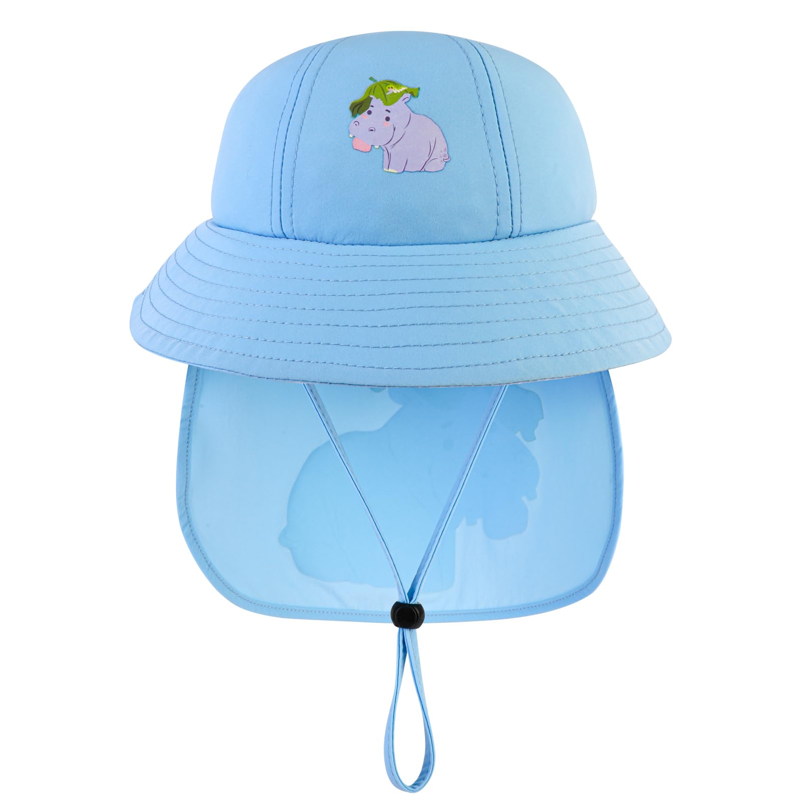 QKURT Sombrero para el Sol para niños, Sombrero de Verano con protección UV, Sombrero de Playa, Gorro con Solapa y Funda para el Cuello extraíble, Estampado Animal para niños y niñas de 3 a 8 años