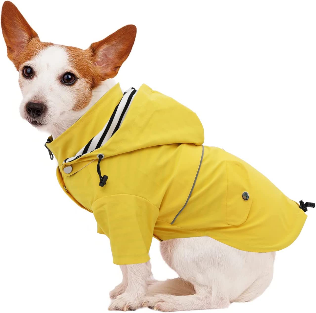 Pethiy- Manteaux imperméables pour Chien élégants de qualité supérieure, résistant Pluie/l'eau,Cordon de Serrage réglable,Capuche Amovible,Vêtements pour Petite et Moyenne Chien-Jaune-S