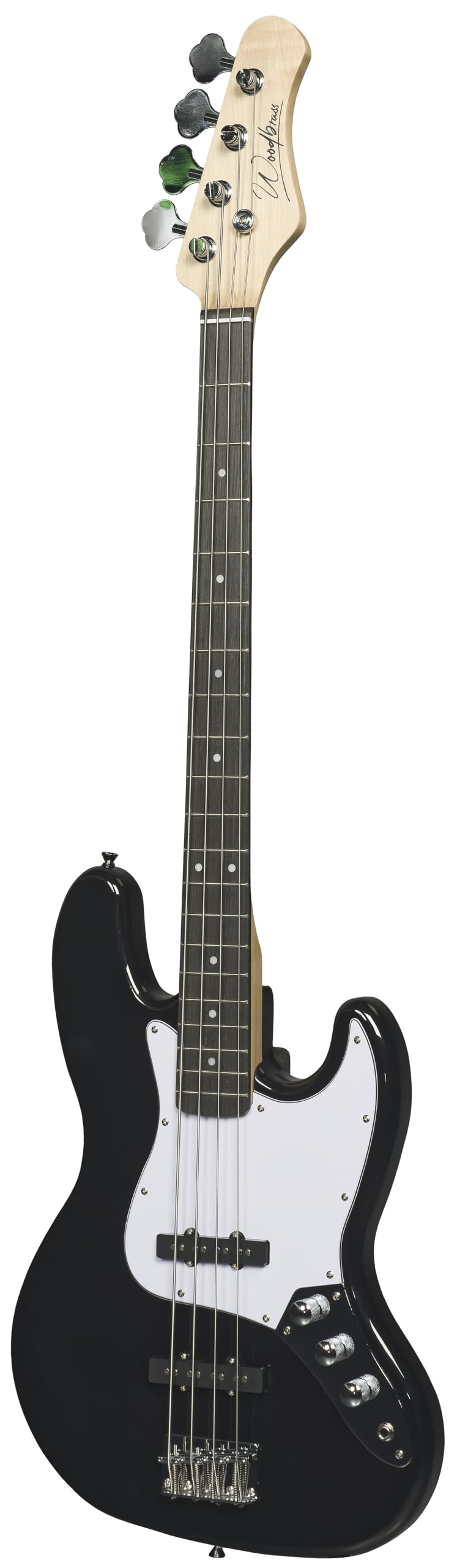 Bajo eléctrico Woodbrass JB100 negro - Guitarra baja versátil para principiantes, cuerpo de madera JB Tilo americana - Estilo rock, pop, funk, country, hard, metal
