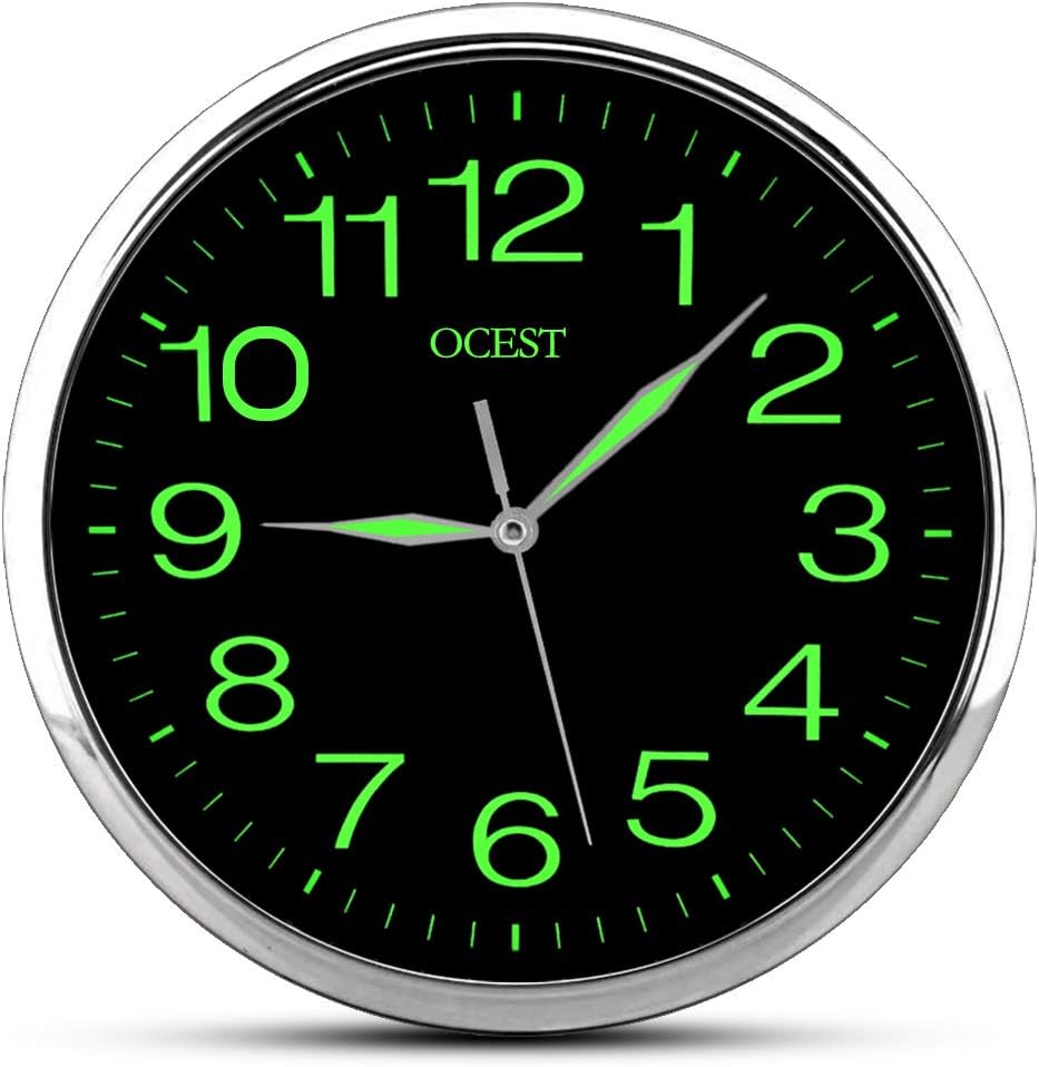 OCEST Wall Clock, 12 Inch Silent Non-Ticking Quartz Wall Clock with Night Light Large Display Battery Operated for Indoor Kitchen Office Bathroom Living Room Garage (Silver)
