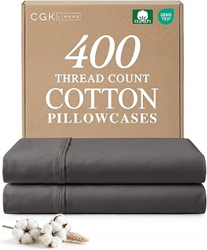 100% Cotton Pillow Cases Queen Size - Cooling, Breathable & Soft Pillowcase Covers Set of 2 - 400 Thread Count Cotton - Wrinkle Free - Machine Washable Protectors - Luxury Hotel Bedding - Dark Grey