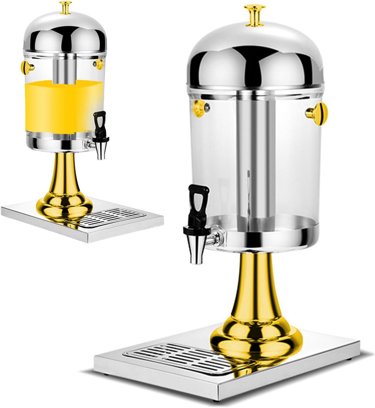 Drink and Flower Tea Dispensers | Stainless Steel Juice Dispensers with Tap for Banquets | Self-Service Cold Drink Machine 8L Capacity | Hot and Cold Dual-Purpose | Easy to Clean,Silver (Gold)