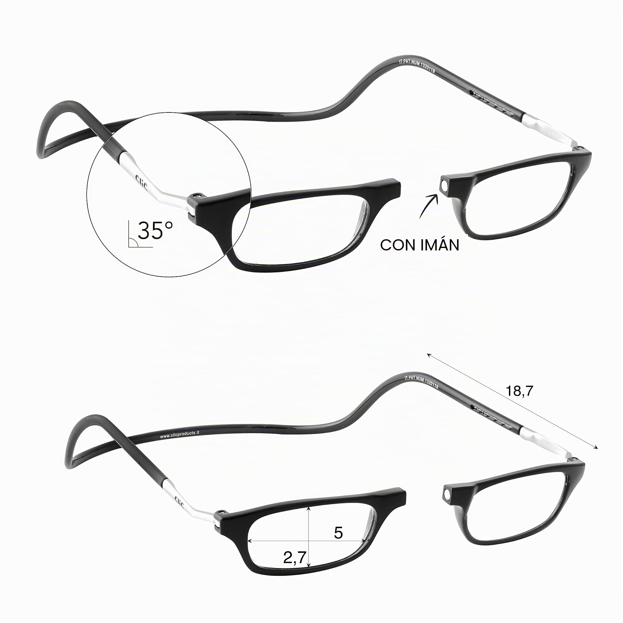 Gafas de lectura para hombre XL | Gafas de lectura con imán | Gafas de lectura en policarbonato | Gafas de presbicia flexibles