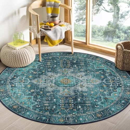 4ft Teal Oriental Thin Rug