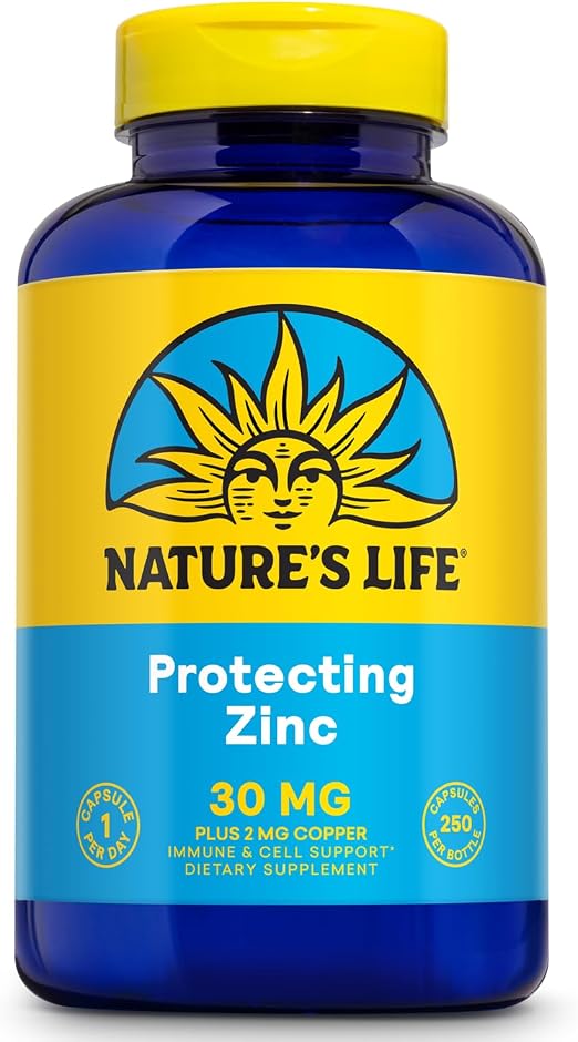 Nature's Life Zinc Picolinate 30mg Plus 2mg of Copper - Chelated Zinc Supplement for Immune, Cardiovascular, Skin, Cellular Function, and Muscle