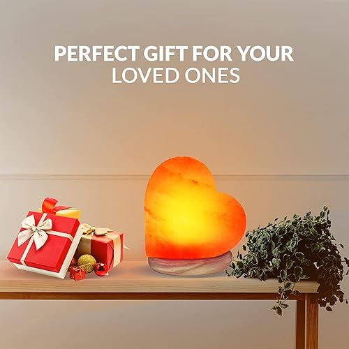 Miniatura 5 de ES-944AC Himalaya rosa corazón en forma de corazón hecho a mano, luz nocturna con base de madera, lámpara de sal USB