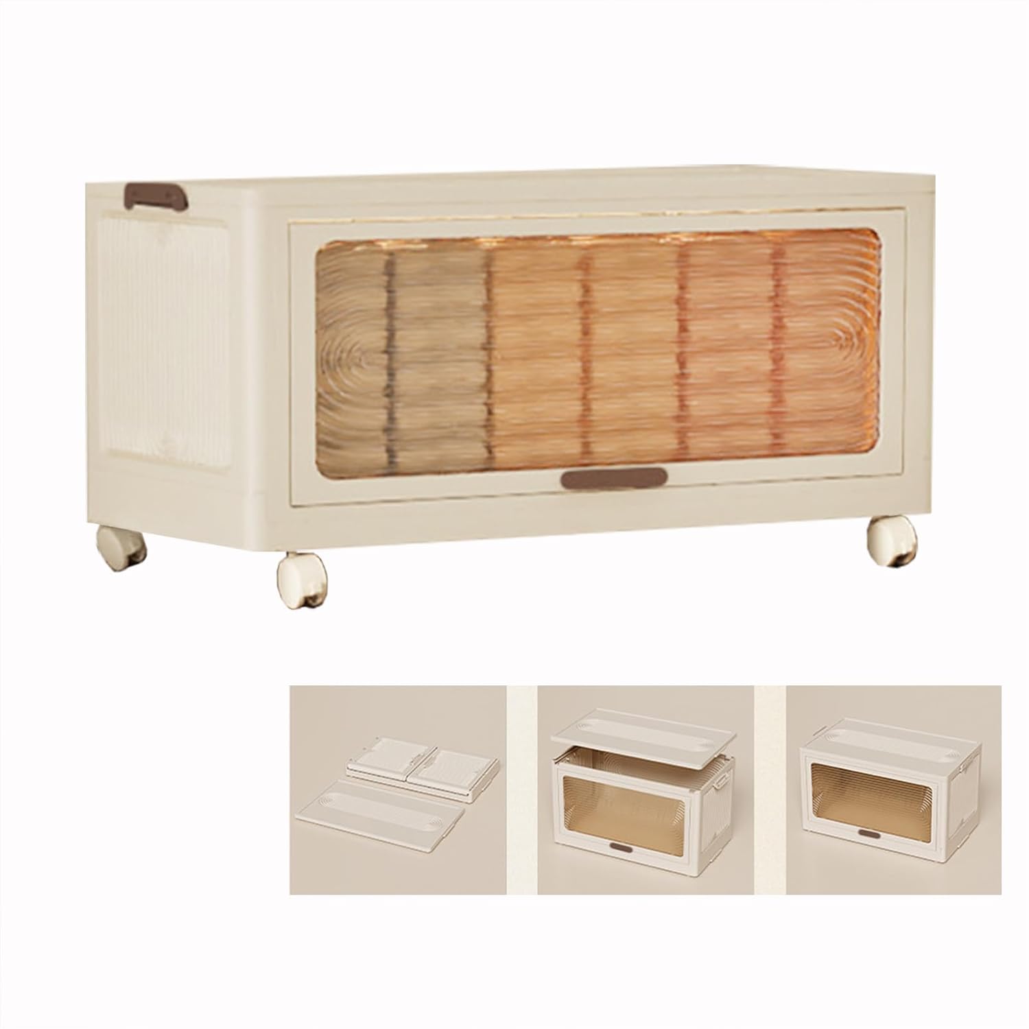 Stackable Storage Boxes Folding Storage Box with Doors Clear Storage Bins with Lids Magnetic Doors Open Front Storage