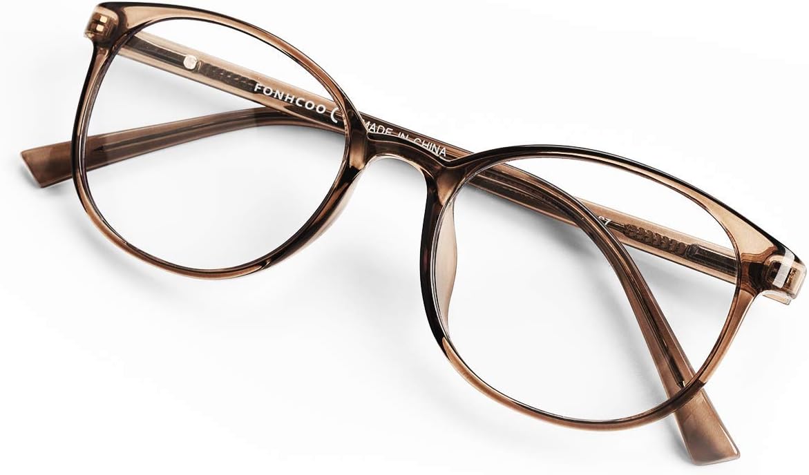 FONHCOO Blue Light Blocking Glasses Women Men Computer Eyeglasses,TR90 Fashion Round Transparent Anti Blue Light Glasses with Anti Eyestrain & UV Glare for Gaming & Reading