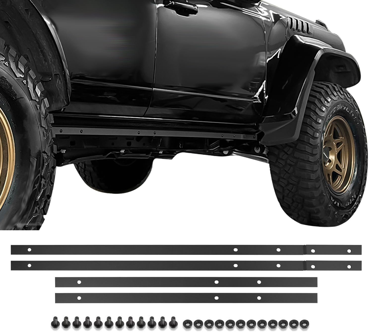 Photo 1 of Side Skirt Pinch Weld Covers Compatible with Ford Bronco 4 Door 2026 2025 2024 2023 2022 2021, Aluminum Alloy Trail Armor Rocker Guard Protector Decorative Exterior Accessories