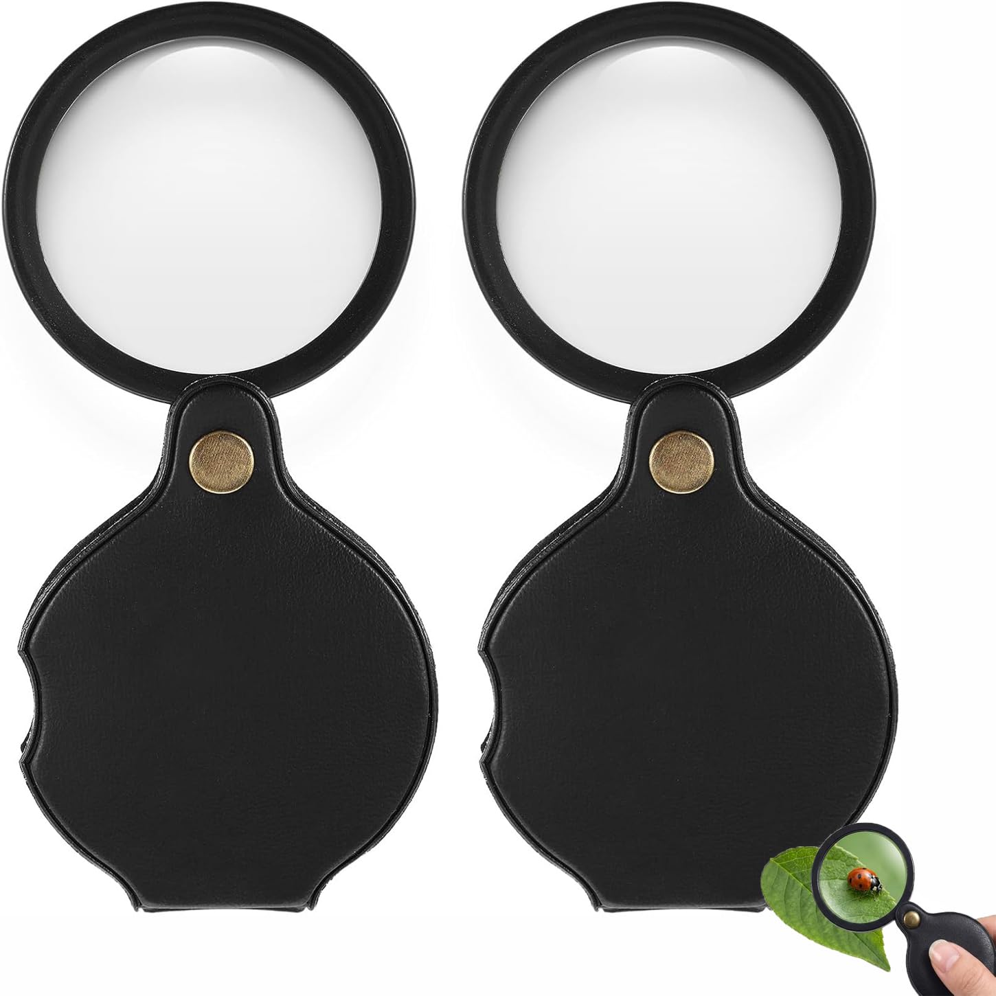 2 Pcs 10x Pocket Magnifying Glass 7cm,with Rotating Protective Holster