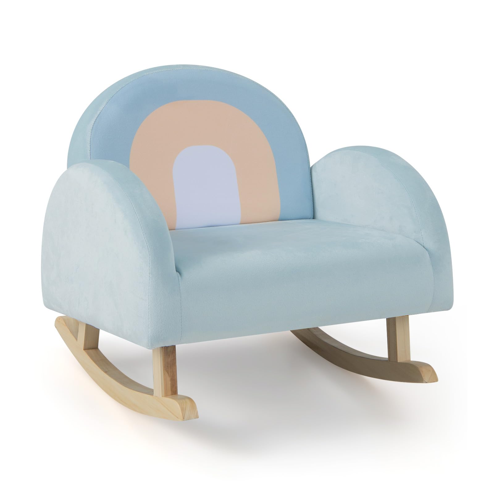 GOPLUS Fauteuil à Bascule Enfant 3-5 Ans, Canapé Enfant avec Cadre en Bois Massif et Revêtement en Velours, Design Anti-Basculement, Chaise à Bascule pour Chambre d'enfant, Salle de Jeux, Bleu