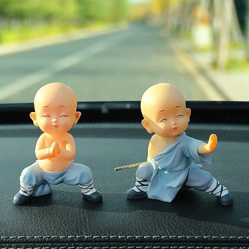 Miniatura 2 de Estatua china de Kung Fu pequeño monje, figura de resina Shaolin Buddha Zen, juego de 4, potente estatua de monje de Kung Fu para decoración de