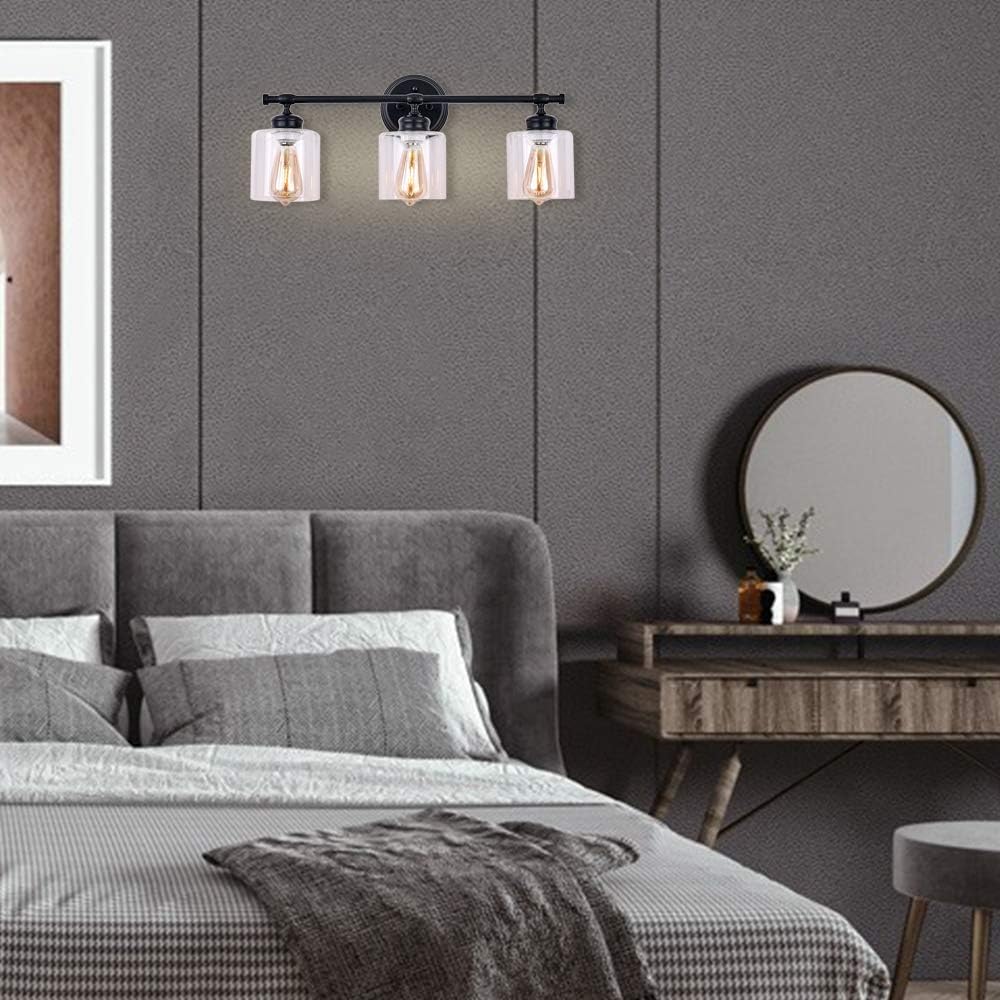 50% Off Discount XILICON Bathroom Vanity Light Fixtures 3 Lights Black Sconces Wall Lighting Glass Shades Rustic Industrial Vintage Farmhouse for Bedrooms Living Room Kitchen Island