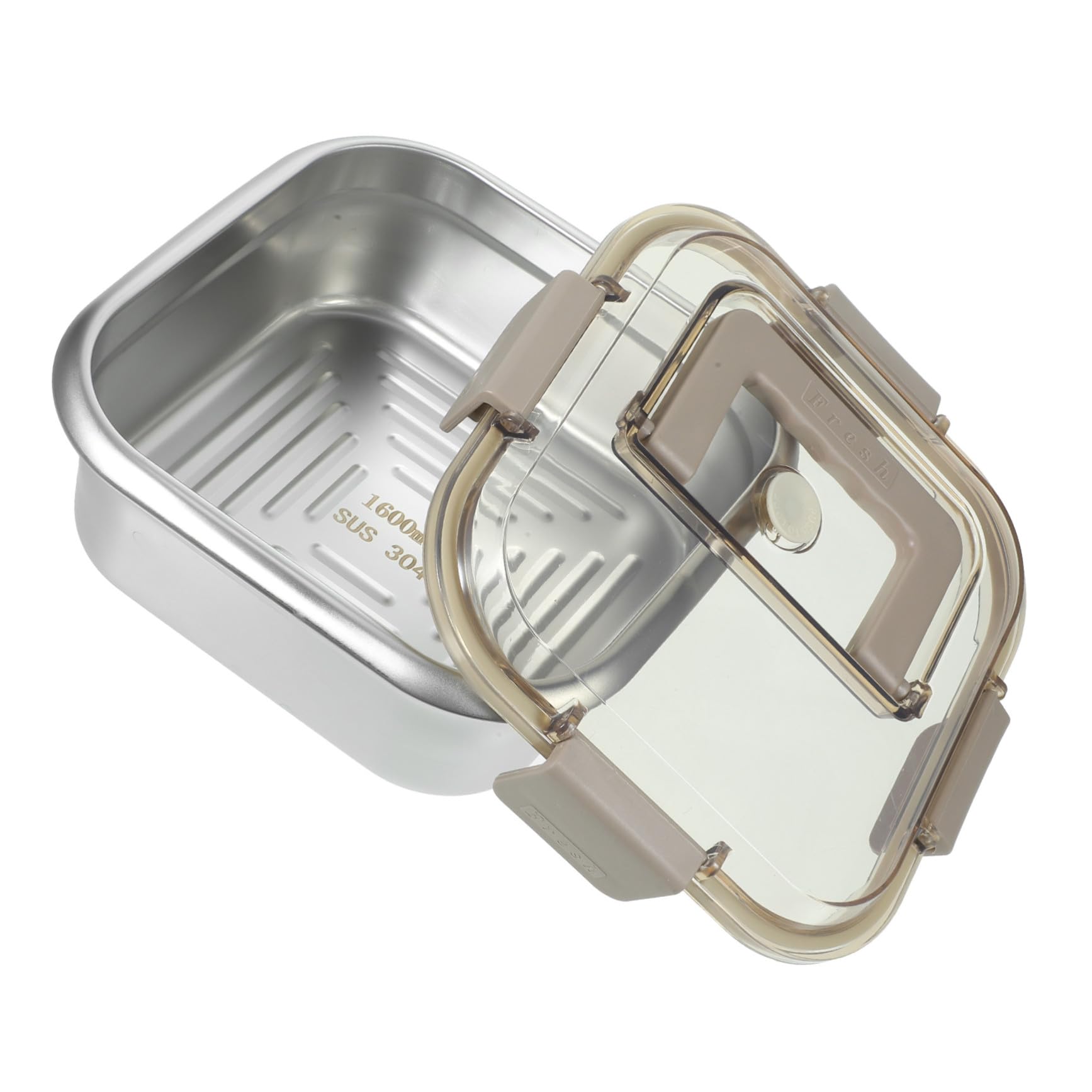 Boîte de Rangement Alimentaire avec Couvercle et Poignée Grand Contenant Acier Inoxydable pour Réfrigérateur Organiseur Transparent pour Fruits Légumes et Snacks