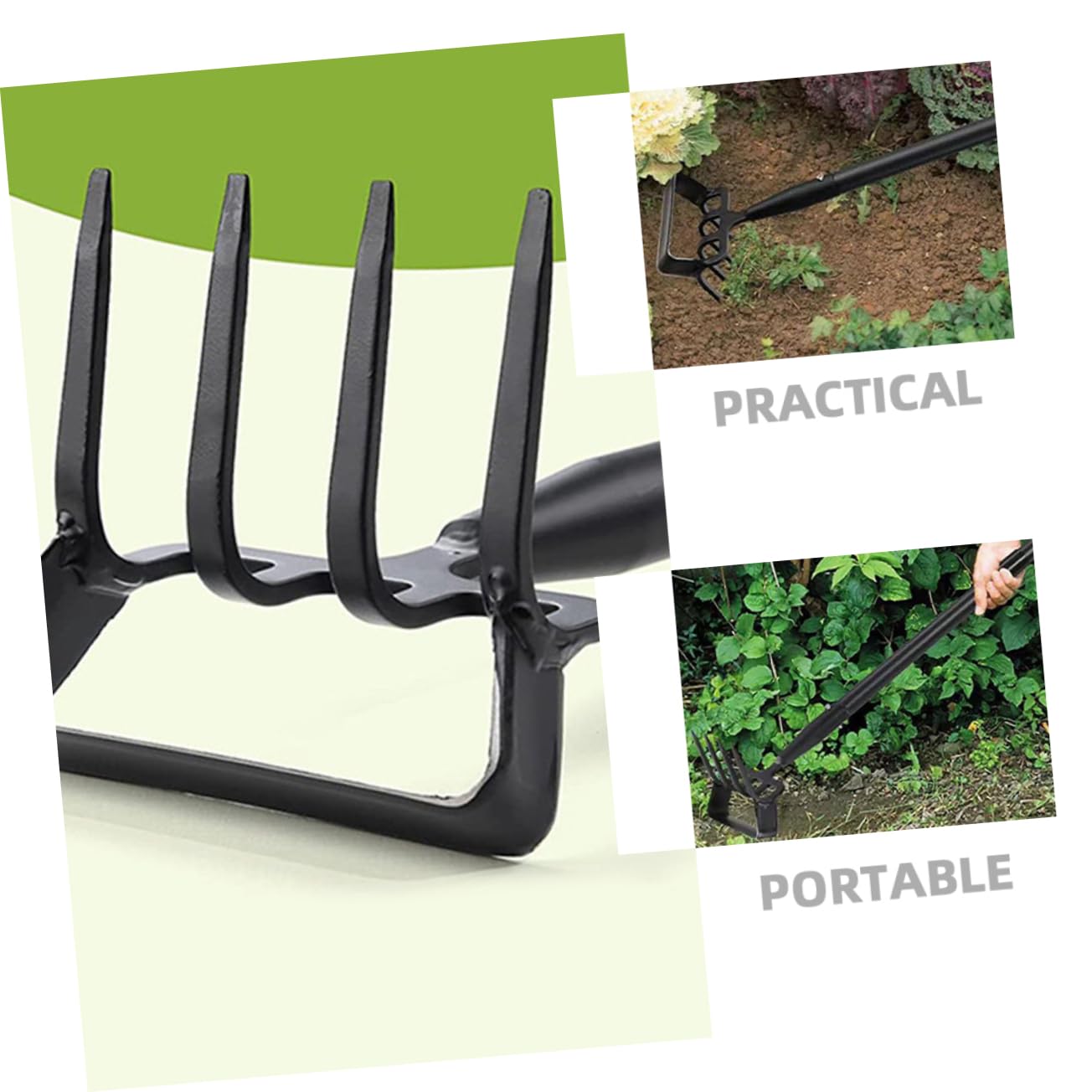 SHINEOFI Azada de Jardín y Rastrillo de Mano para Jardinería Doméstica, 3 Secciones 1.2 M, Acero Inoxidable, Mango Ergonómico, Herramienta Multifunción para Desherbar y Labrar en Patios y Jardines