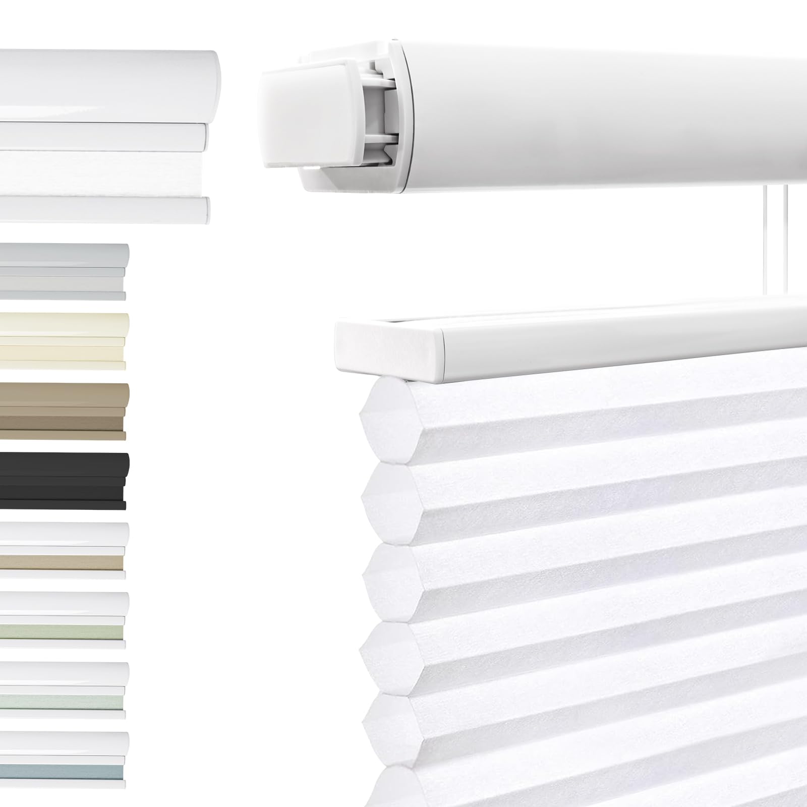 Luxevoir Panoramix Top Down Bottom Up Cellular Blinds No Drill No Tools Custom Cordless Honeycomb Shades for Window Privacy Blinds Window Treatment(Light Filtering White,164cm W x 150cm H)