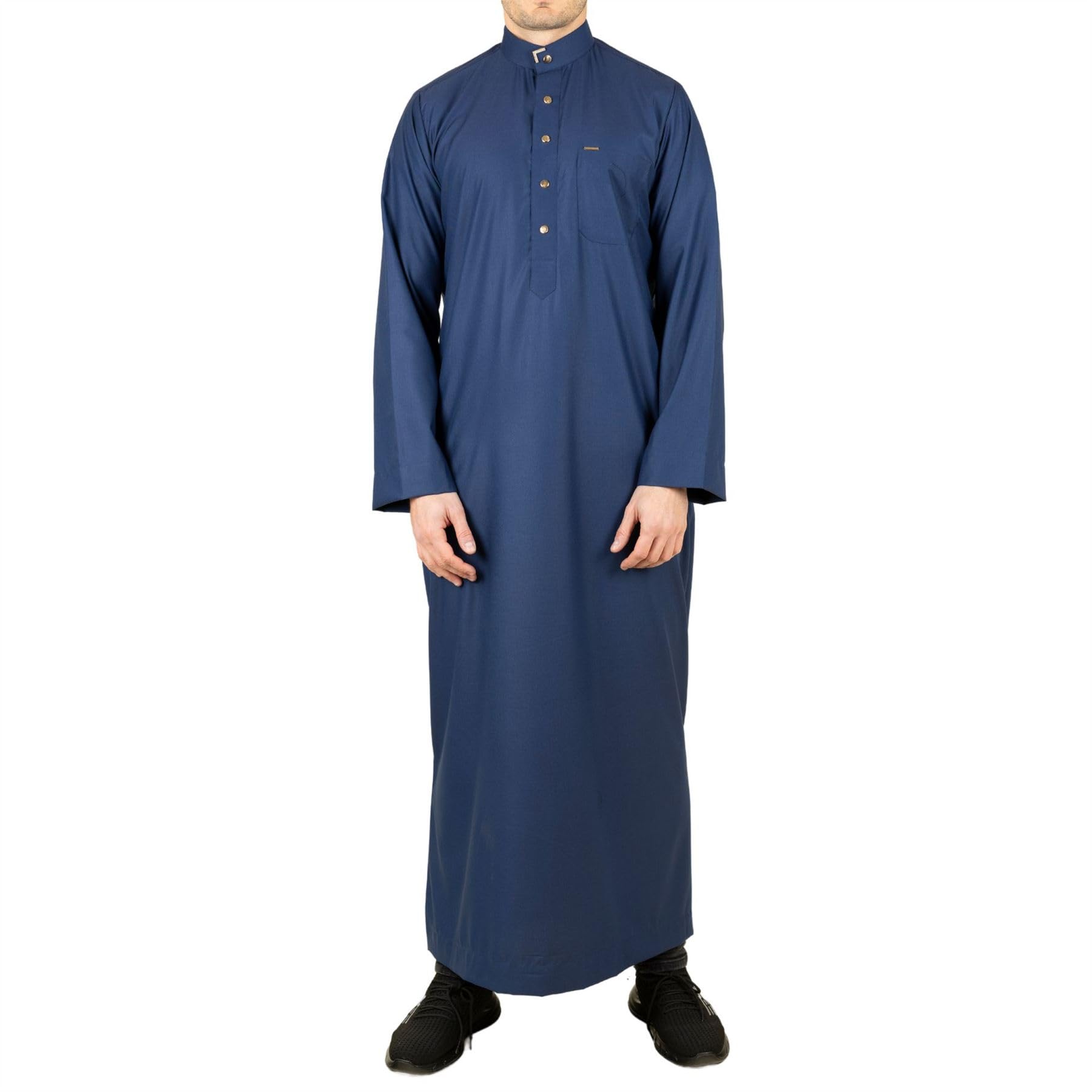 Men's Thobe Saudi Emirati Jubba Islamic Clothing Muslim Kaftan Eid Robe Arab Nehru High Collar - Navy 54