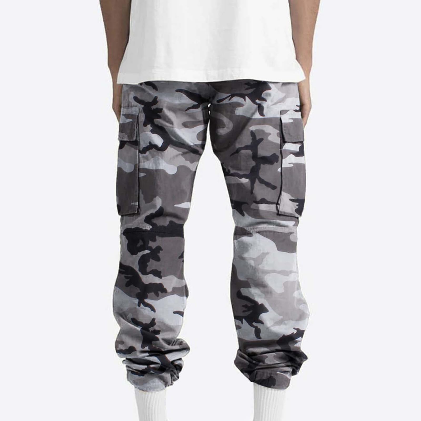 Cargohose Herren Baggy Camouflage Hose Elastischer Bund Arbeitshose Leichte Männer Jogginghose Gerade Beinform Sporthose Freizeit Wanderhose mit Taschen Outdoorhose Laufhose Freizeithose Latzhose
