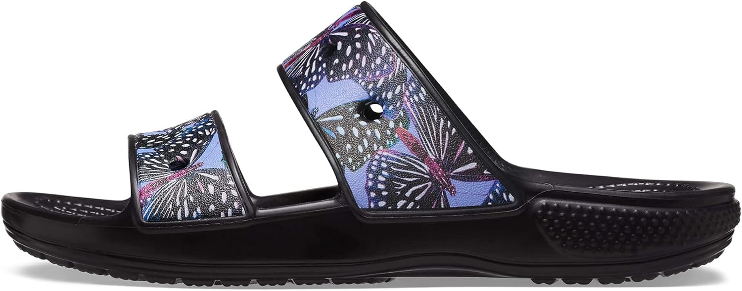 Crocs Unisex Classic Sandal - Seasonal Graphics Black/Multi Glitter Men's 4, Women's 6 Medium