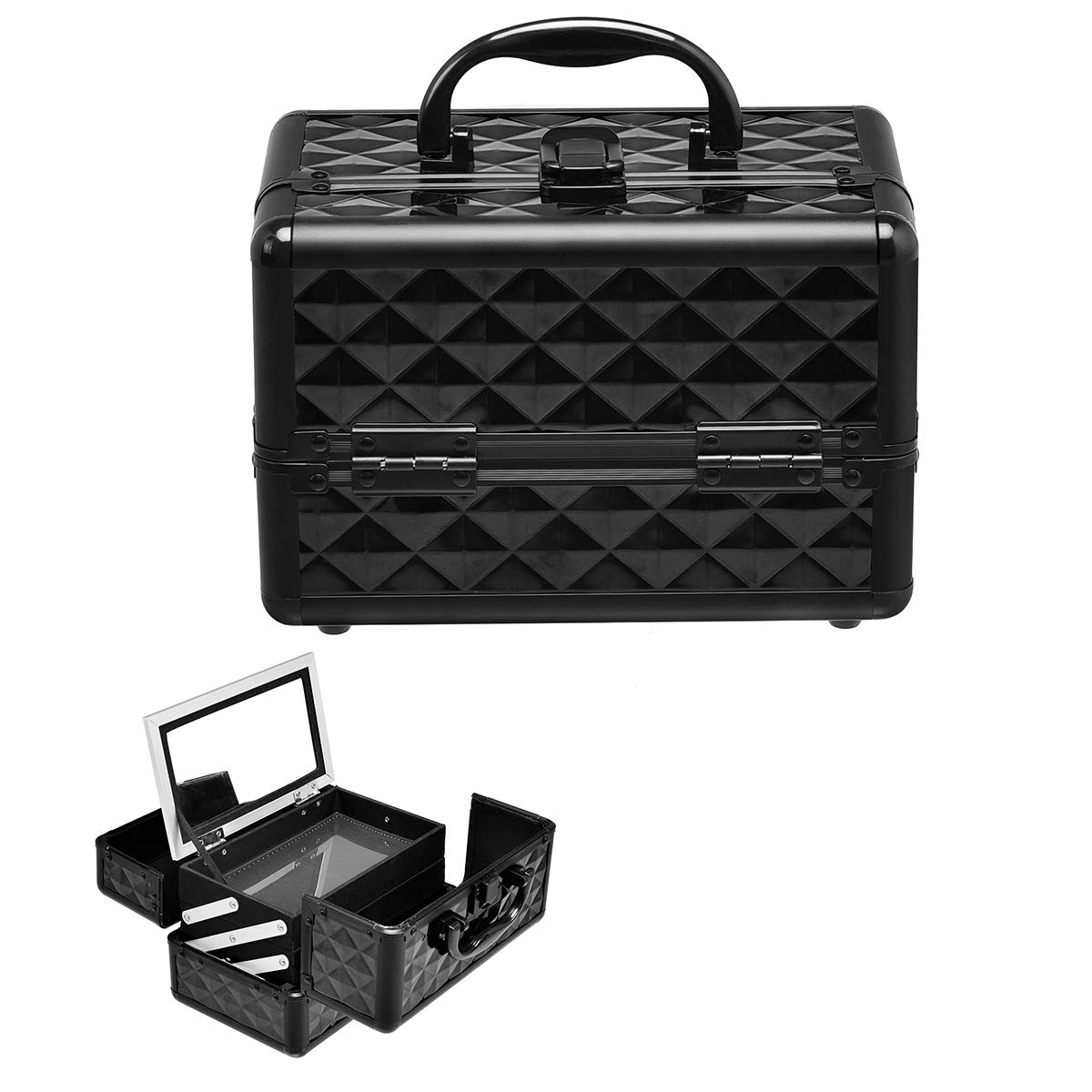 COSTWAY Estuche de Cosméticos Estuche de Maquillaje con Espejo para Pincel de Maquillaje Belleza Almacenamiento (Negro)