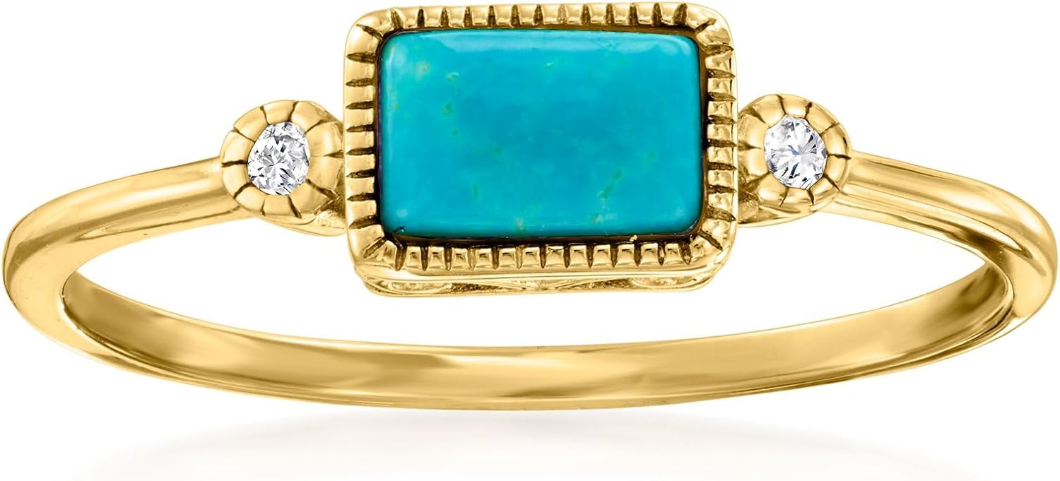 Ross-Simons Pure Collection Turquoise and Diamond Ring in 14kt Yellow Gold. Size 7