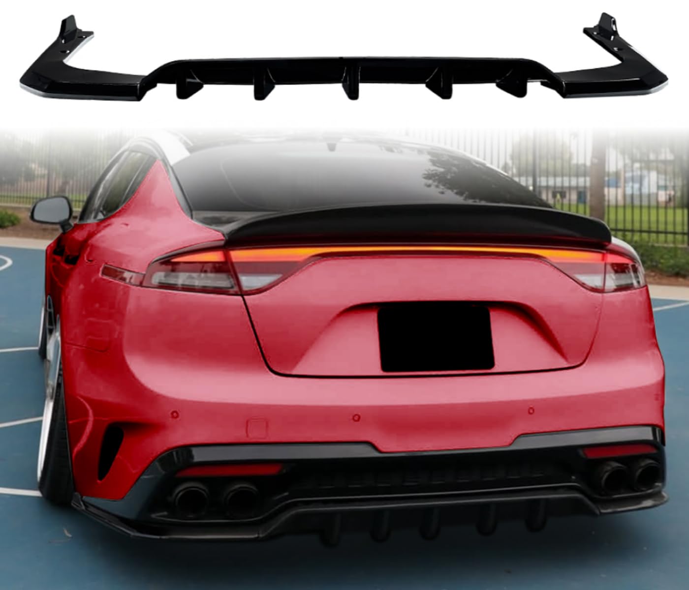Rear Diffuser Extension Fits KIA Stinger 2018-2021 Only, Add-On Rear Bumper Diffuser, ABS Plastic, Gloss Black