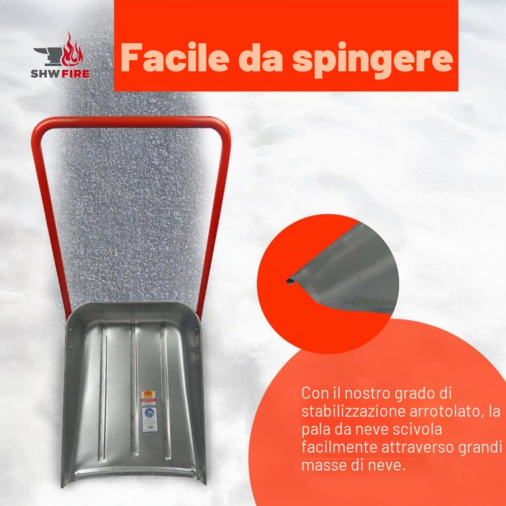 SHW-FIRE | Maxi Spazzaneve 62 cm, robusta vasca in lamiera d'acciaio con manico ergonomico, vasca zincata ideale per grandi superfici, grande pala robusta per neve | Fabbricato in Germania