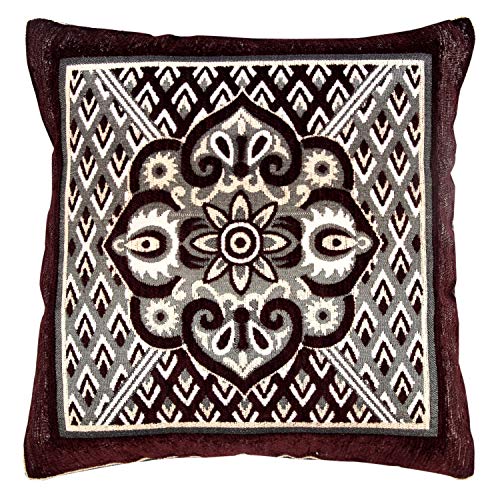 Image of Nendle Jacquard Weaved Decorative Velvet Cushion Cover /Sofa Pillow Cover Set of 5 Pieces (Brown, 16x16 Inches)-500 TC