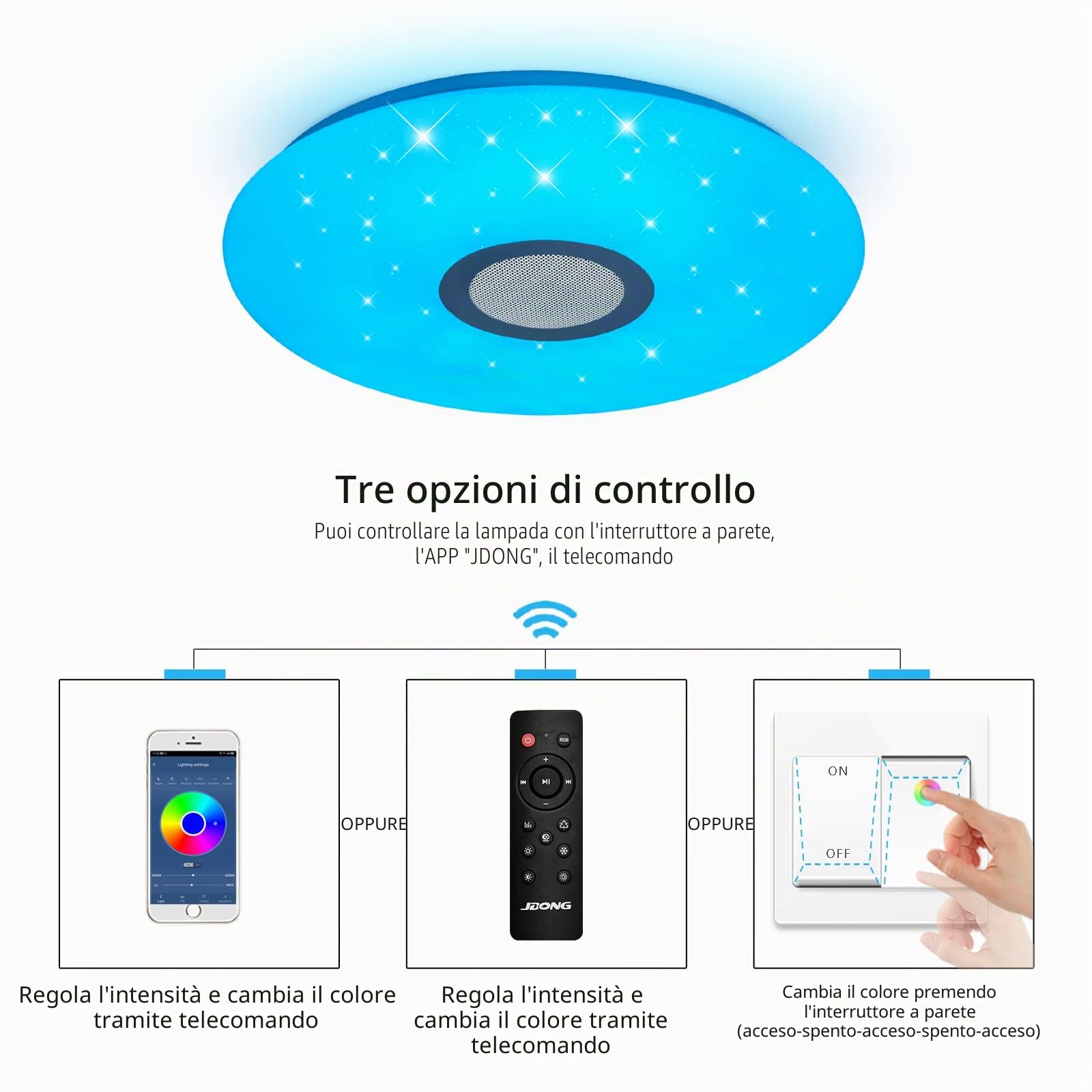 Plafoniera a LED Dimmerabile Soffitto Lamp + Musica il Bluetooth Oratore, 54W Lampada con telecomando Plafoniera LED Impermeabile IP44
