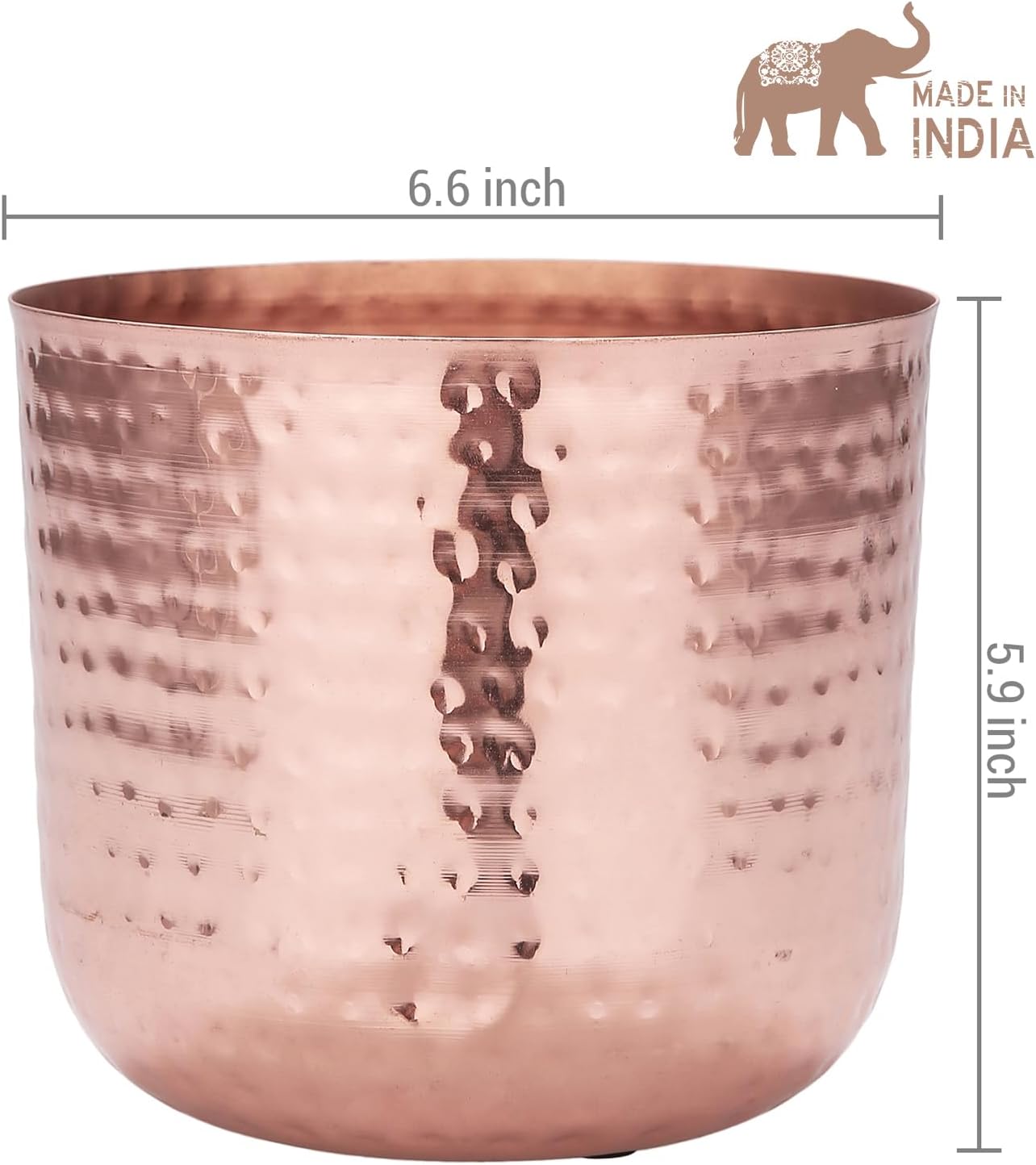 MyGift 6.5 Inch Vintage Hammered Copper-Tone Metal Flower Pot Indoor Plant Container, Decorative Cylindrical Succulent Planter with Flared Rim, Handcrafted in India