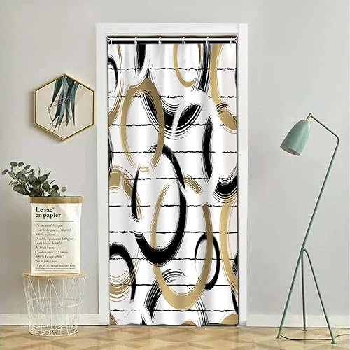 Miniatura 46 de Cortina de ducha de mediados de siglo, moderna abstracta con patrón geométrico atómico de explosión de estrellas para los años 50, accesorios de