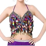 Wuchieal Sequin Halter Bra Top Salsa Belly Dance Boho Festival Clubbing Tribal Bra BH Top (One Size, Purple with Colorful Beads)