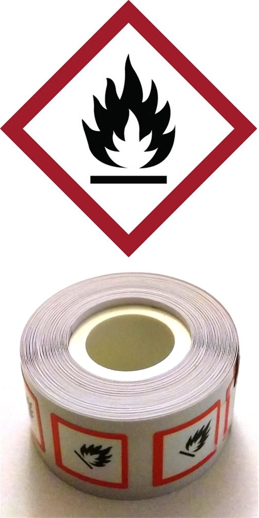 GHS Pictogram Labels Flame, 1/2 X 1/2 inch, Tough Vinyl, Roll of 200 Labels