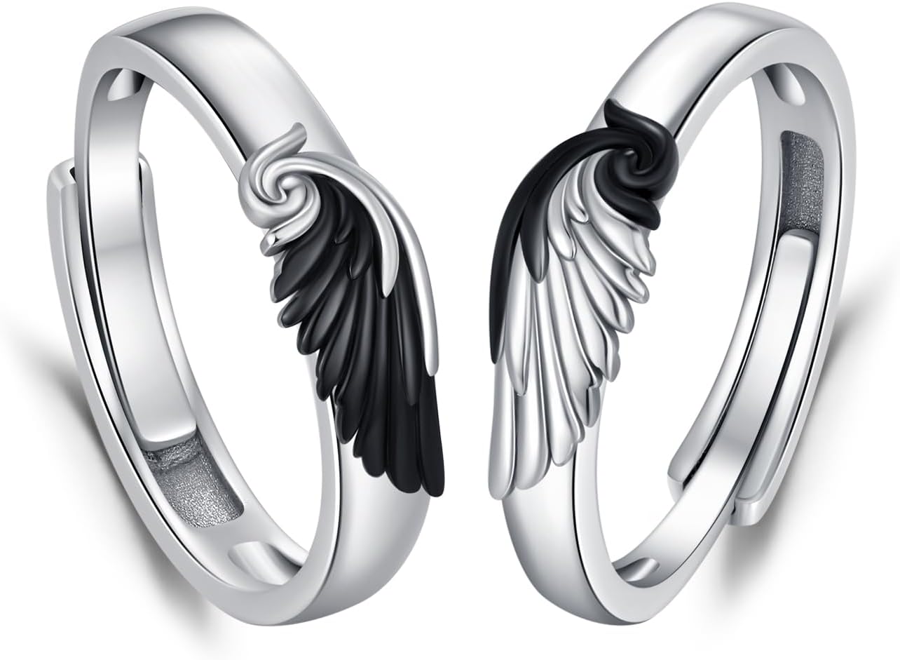 CUOKA MIRACLE Valentine Day Gifts Couple Rings Set 925 Sterling Silver Couple Ring for him and her, His and Hers Rings Adjustable Matching Promise for Women Men