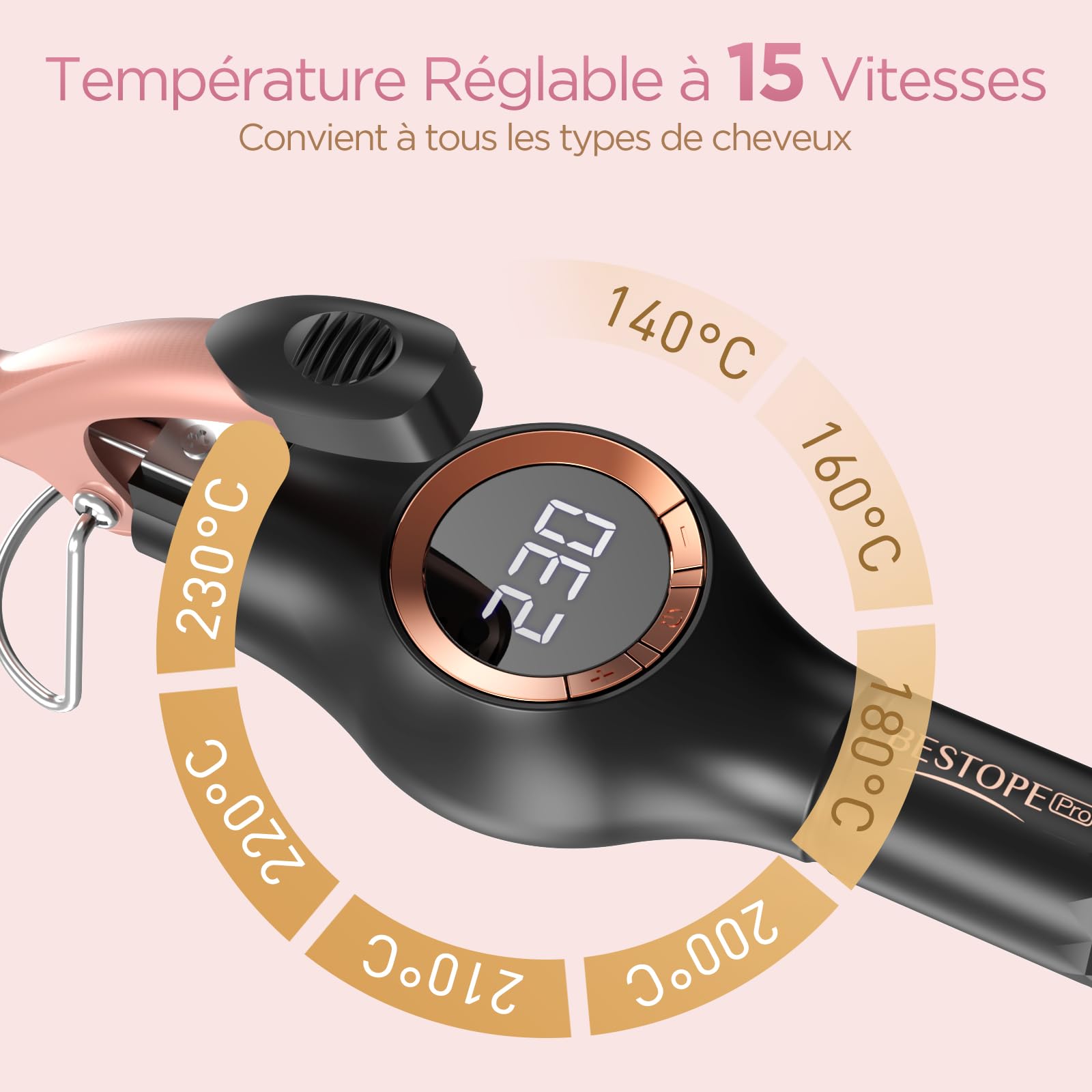 BESTOPE PRO Fer à Boucler 9mm Boucleur à Cheveux pour Petites Boucles, Boucleur Prolongé avec Chauffage Rapide et Écran LCD, Multi-Températures
