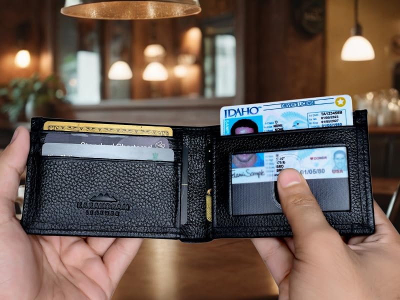 KARAKORAM LEATHER Slim BiFold Wallet for Men | Premium Cowhide Leather | Artisan Made | RFID Blocking | 12-14 Cards with 2 Quick Access Slots | Front Pocket Everyday Carry (Midnight Black) - Image 9