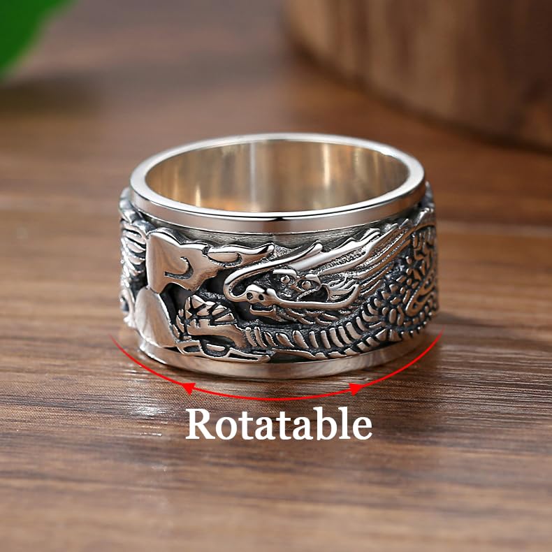 Dragon Rings, Vintage 925 Sterling Silver Feng Shui Ring, Health Wealth Protection Punk Dragon Rings for Men Women, Neo Chinese Style Lucky Amulet, Cool Biker Ring3
