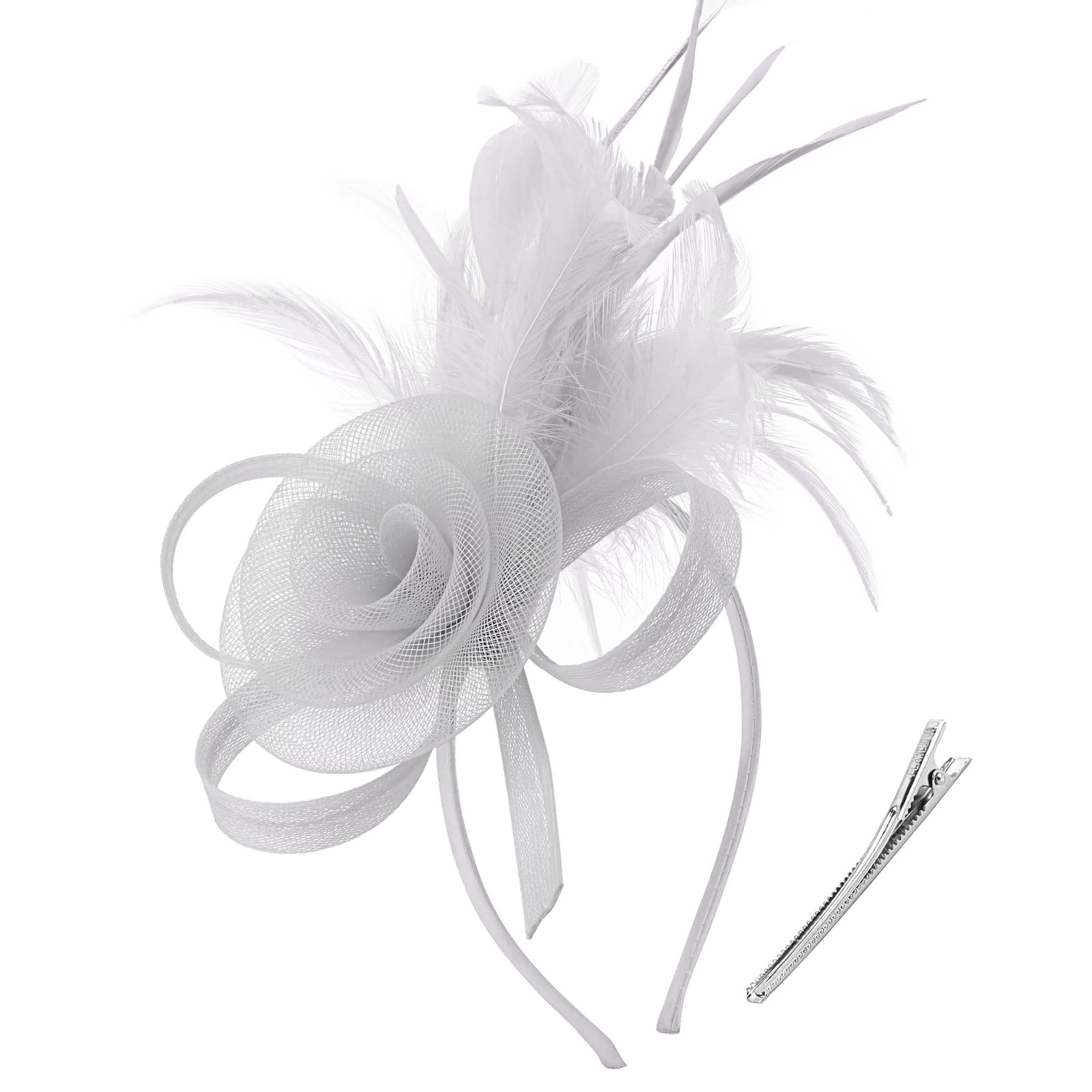 DRESHOW Fascinator Sombrero Flor de Plumas Clip de Pelo Elegante Sombrero de Malla Ideal para Fiestas, Cócteles, Bodas para Mujer