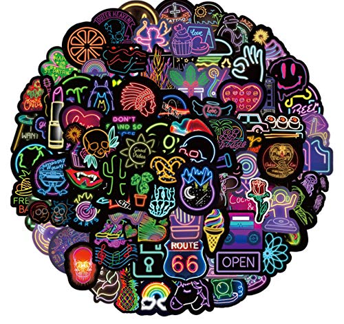 100pcs Neon Style Water Bottles Stickers, Laptop Stickers Aesthetic Waterproof Trendy Stickers for Skateboard Guitar Bike Stickers (100pcs Neon Style)