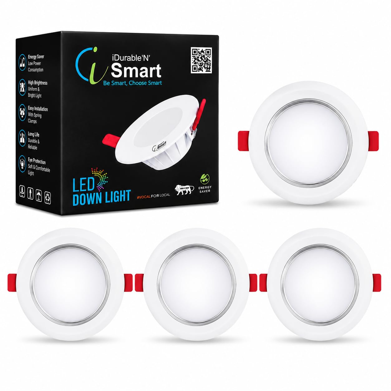 pack of 4 white led ceiling lights 7w | recessed downlight for living room bedroom kitchen home indoor lighting code-77