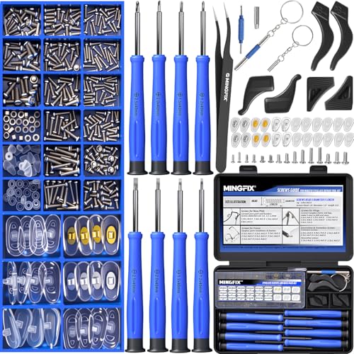 Eye Glasses Repairing Kit MINGFIX Magnetic Eyeglass Repair Tool Set with Multiple Size Screws 8 Precision Screwdrivers Nose Pads Ear Grips and Tweezer with Travel Case for Glasses Sunglasses