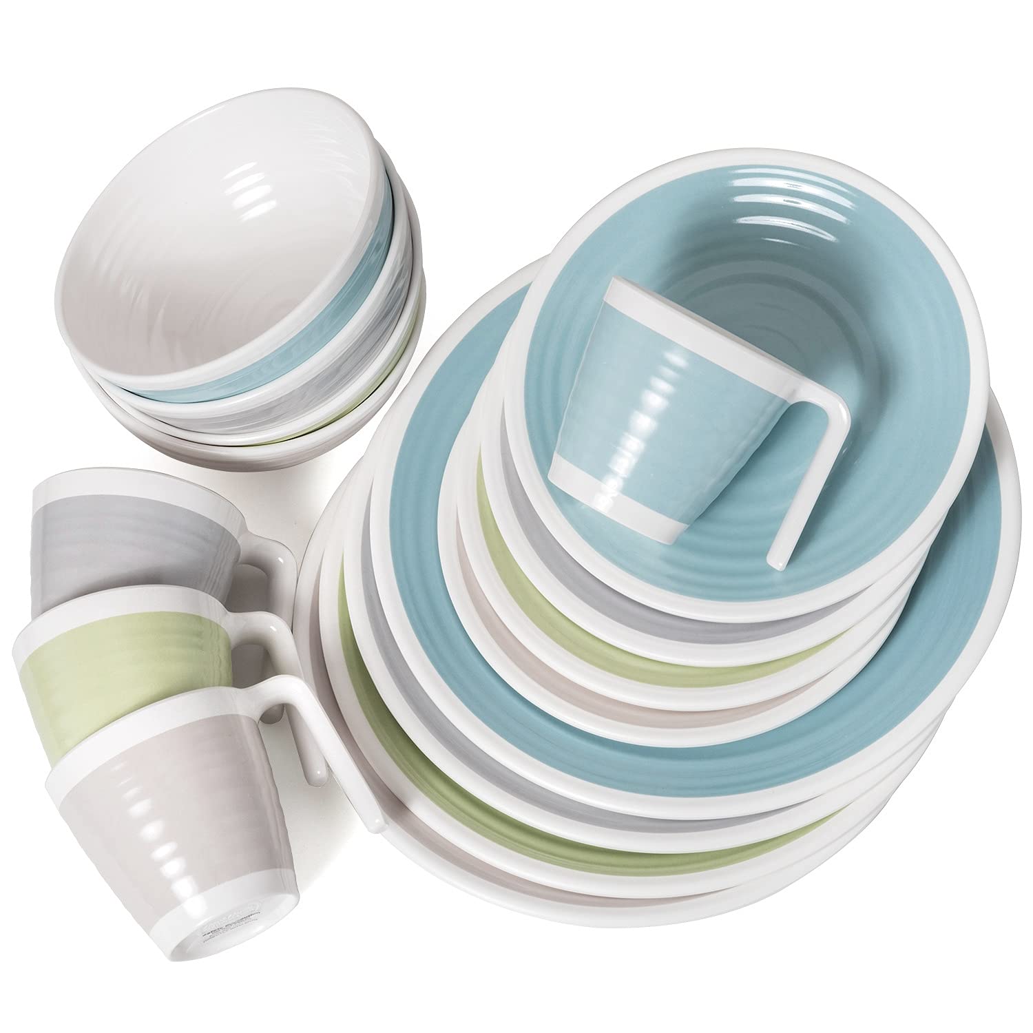 Vajilla de melamina para camping, 4 personas, armonía, 16 piezas + 4 vasos de agua, vajilla de pícnic, barbacoa